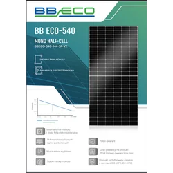 BBE-0013 Aurinkosähkömoduuli 540 W BB ECO BBECO-540-144-SF-V2 - valkoinen kalvo, hopea HALF-CELL-kehys