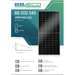 BBE-0015 Aurinkosähkömoduuli 545 W BB ECO BBECO-545-144-SF-V2 - valkoinen kalvo, hopea HALF-CELL-kehys