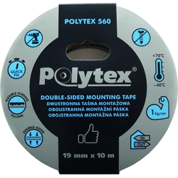 Polytex tape 560 double-sided white assembly,19 mmx 1,1 mmx 10 m