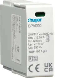 Hager SPD Module T1+T2 MOV ​​1P L-N Iimp=12,5 kA In=12,5kA Imax=50kA Up1,2kV SPA090