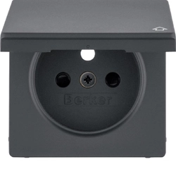 Berker Q1/Q3/Q7 anthracite - a plate for a grounded socket with a cover with shutters