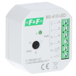 Bistable relay, flush-mounted with timer, for illuminated buttons with inrush relay 160A/20ms BIS-410-LED