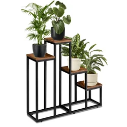 Black loft plant stand PALLEN aged oak