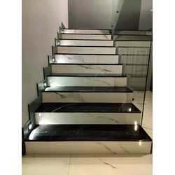 Black marble-like tiles for stairs with VEIN 120x30 high GLOSS