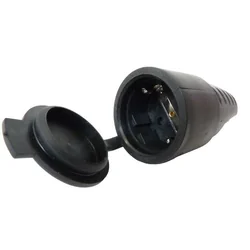 Black schuko rubber coupler socket 16A 250V with cover IP44