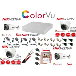 Blandat professionellt övervakningspaket Hikvision Color Vu 4 kameror 5MP IR40m och IR20m, kompletta tillbehör