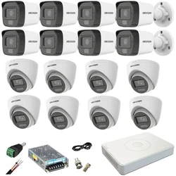 Blandet overvågningssystem 16 Hikvision-kameraer 5MP Dual Light DVR AcuSense 4MP med inkluderet tilbehør