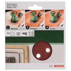 BOSCH 6-częściowy zestaw papierów ściernych do szlifierek mimośrodowych 125 mm