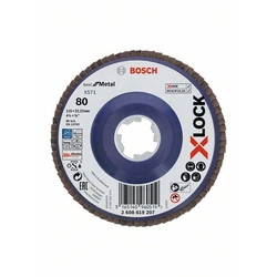 BOSCH Flap diskai su X-LOCK sistema, tiesi versija, plastikinė plokštelė, Ø115 mm, g 80, X571, Geriausia metalui,1 vnt