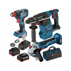 Bosch GBH 18V-26 + GDX 18V-200 C + GWS 18V-10 mašīnas iepakojums kartona kastē