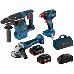 Bosch GBH 18V-26 + GDX 18V-200 + GWS 18V-10 maskinpakke i en papkasse