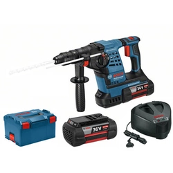 Bosch GBH 36 V-LI Plus akumulatora urbjmašīna 36 V | 3,2 J | Betonā 18 mm | 4,5 kg | Oglekļa suka | 2 x 4 Ah akumulators + lādētājs | L-Boxx