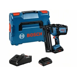 Bosch GNH 18V-64 M akumulátorová dokončovací hřebíkovačka 18 V | 32 - 64 mm | Průměr 1,6 mm | 20 ° | Uhlíkový kartáč | 2 x 4 Ah baterie + nabíječka | v L-Boxx