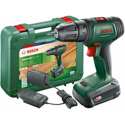 Bosch UniversalDrill 18 akumulátorový skrutkovač so skľučovadlom 18 V | 23 Nm/32 Nm | Uhlíková kefa | 1 x 1,5 Ah batéria + nabíjačka | V kufri