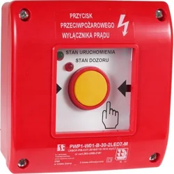 Botão de proteção manual contra incêndio Spamel PWP1 (1NO e 1NC) com certificado CNBOP - 2LED verde/vermelho 24VDC