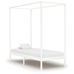 Canopy bed frame, white, solid pine wood, 90x200 cm