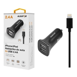 ALLIGATOR CAR CHARGER IPH 5/6/7/8 2.4 AND TCH- BLACK