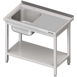 Stainless steel table with 1-bowl sink(L) with a shelf 1300x700, screwed | Stalgast