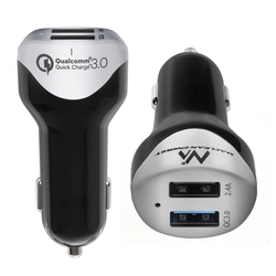 Car charger max4,8A 2xUSB Maclean Energy MCE157 Qualcomm Quick Charge QC 3.0 plus 1.5m Silver cable