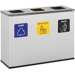 Waste bin for waste sorting 3 chamber STEEL 180 l silver