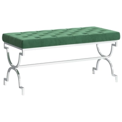 Bench, green, 99cm, velvet and stainless steel