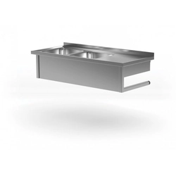 Hanging table with two sinks - compartments on the left side 1600 x 700 x 300 mm POLGAST 221167-WI-L 221167-WI-L