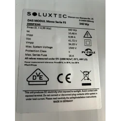 Solar module; PV module; Soluxtec DMMFS340