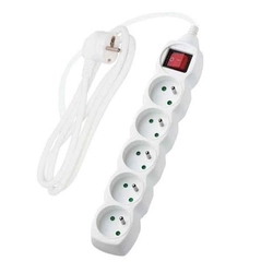 Cable de extensión con un interruptor,5 enchufes, blanco,1,5 metro