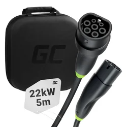 Cabo snap de célula verde tipo 2 para carregamento de EV 22 kW 5 m para Tesla modelo 3 S X Y, VW ID.3, ID.4, Kia EV6, Audi E-Tron, Fiat 500e