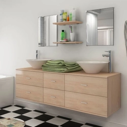Bathroom set with wash-basin, 7 elements, beige