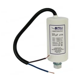 Capacitor de operação 10μF 450V AC com cabo roscado M8 com porca roscada de 20cm