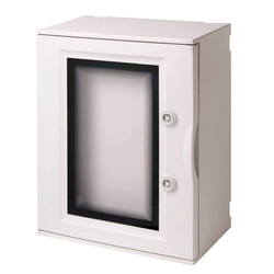 Carcasa de poliéster autoextinguible y libre de halógenos IK10 IP65 puerta con ventana sin panel 1000V AC 1500V DC PV UV 270x305x170 Elettrocanali