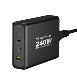 Cargador de pared GaN 240W USB-A 3x USB-C, negro