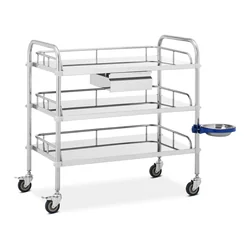 Carrello da laboratorio, ripiani 3 74 x 44 cm + cassetto, acciaio inox