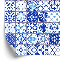 Carta da parati retrò - Mosaico blu - bianco