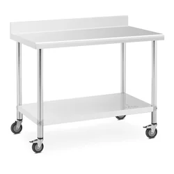 Catering table on wheels 120 x 60 cm with shelf and edge