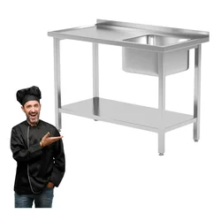 Catering-Tisch aus Stahl mit Spüle 1-Kom und Ablage 100x60x85 Hendi 817018