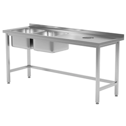 Cateringbord i rostfritt stål med 2 diskbänkar + hål 180x60x85 Polgast 246186