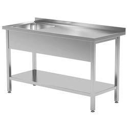 Cateringbord i rustfrit stål med hylde + vask 140x60x85 Polgast 212146