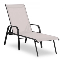 A beige garden deck chair with an adjustable backrest