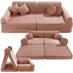 Premium Children's Corduroy Sofa, Powder Pink, Modular Construction, Comfortable