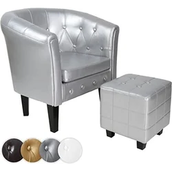 Chesterfield klubbstol med pall, silver