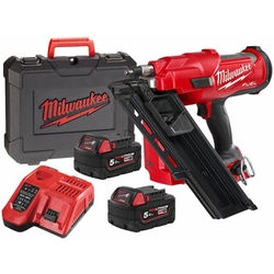 Chiodatrice per strutture a batteria Milwaukee M18FFNS-502C 18 V | 50 - 90 mm | Diametro 2,8 - 3,3 mm | 34° | Senza spazzole in carbonio | Batteria 2 x 5 Ah + caricabatteria | In una valigia