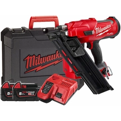 Cloueur de structure sans fil Milwaukee M18FFN-502C 18 V | 50 - 90 mm | Diamètre 2,9 - 3,32 mm | 34 ° | Carbone sans balais | 2 x 5 Ah batterie + chargeur | Dans une valise