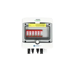 Collegamento quadro fotovoltaicoEMITER IP65 DC ermetico con scaricatore di sovratensione DC Dehn 1000V tipo 2, 2x stringa FV, 2x MPPT