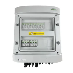 Collegamento quadro fotovoltaicoEMITER IP65 DC ermetico con scaricatore di sovratensione DC Noark 1000V tipo 1+2, 5x stringa FV, 5x MPPT