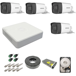 Complete kit 4 buitenbewakingscamera's 5MP TurboHD Hikvision IR 40M DVR 4 voeding kanalen harde accessoires 1TB