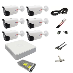 Complete kit 6 outdoor surveillance cameras 2MP 40m IR, Hikvision DVR