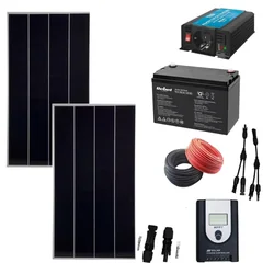 Complete photovoltaic system kit 340w off grid with inverter 300w to 220v and Accumulator 12V 100 Ah Rebel Power