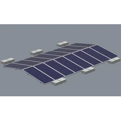 Complete set of elements for self-assembly of a frame in an east-west arrangement for a flat roof or ground on 2 panels horizontally, max. panel width 102cm